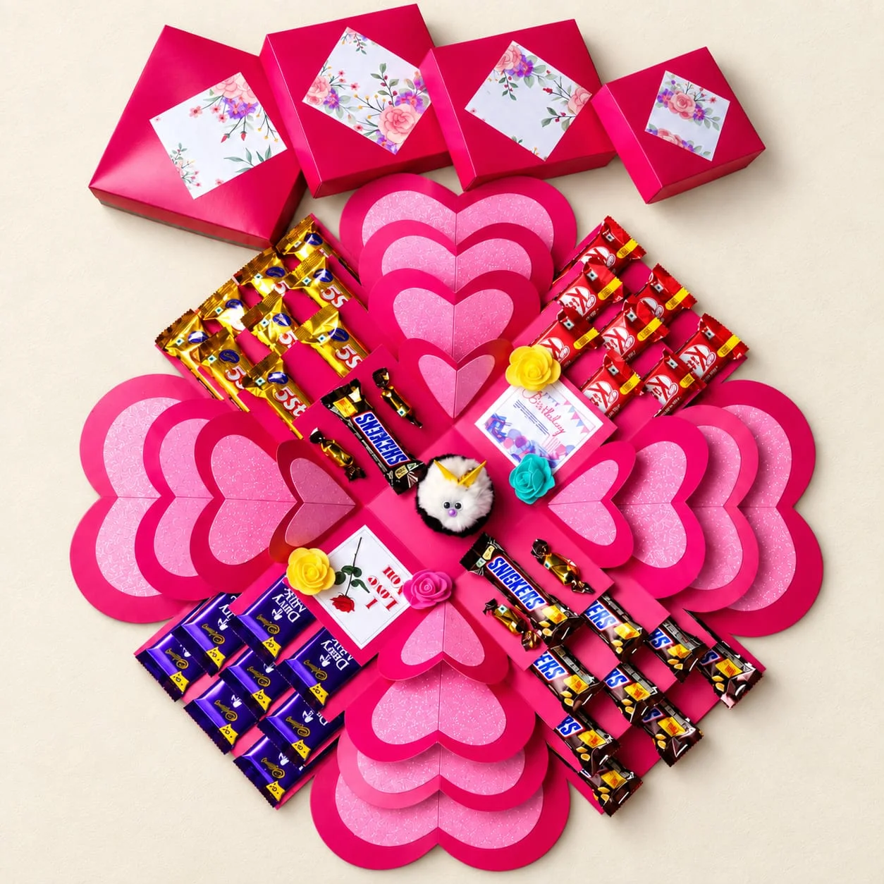 4-Layer Handmade Love Pink Box with Teddy
